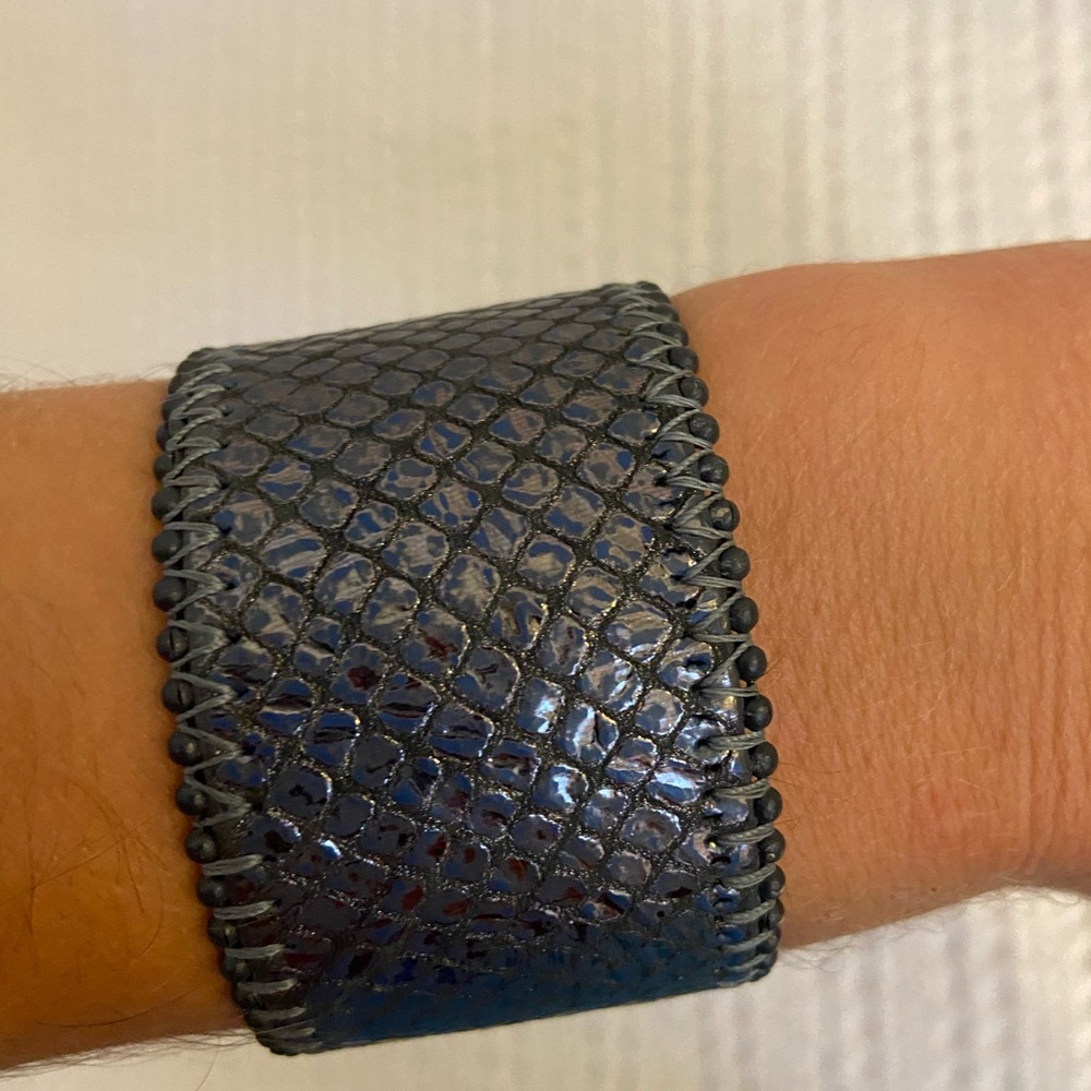 LF grey blue snakeskin leather cuff bracelet NWT